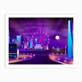 Synthwave Neon City #2 — Vector art Art Print