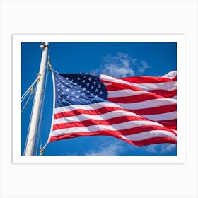 An American Flag Mid Billow Red And White Stripes Gleaming In The Wind Blue Star Field Sailing Ag (4) Art Print