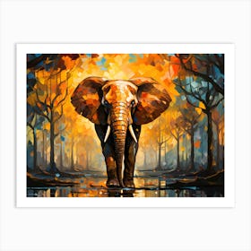 Elephant Abstract Canvas Art – Vibrant Forest Wall Decor – Nature-Inspired Home Decor – Wildlife-Inspired Painting for Living Room – Unique Animal Art Gift Art Print