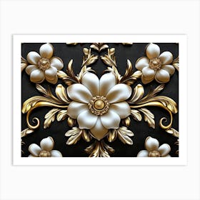 Gold Floral Wallpaper Art Print