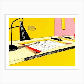 Desk With A Lamp Art Print