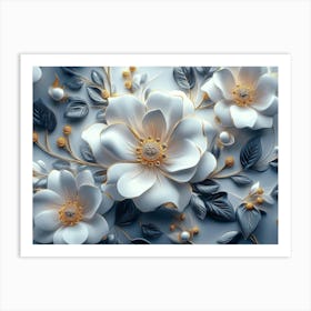 White Flowers Wallpaper 2 Art Print