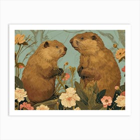 Floral Animal Illustration Beaver 2 Art Print