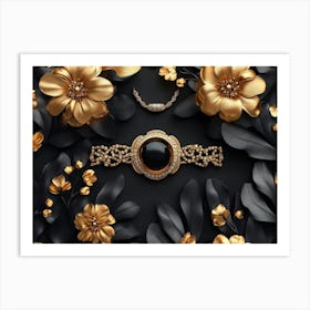 Gold Jewelry And Flowers Art Print