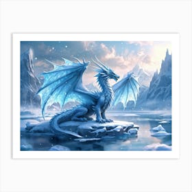 Majestic Dragon With Translucent Wings Emitting Icy Breatharrayed With Intricate Snowflake Patterns Art Print