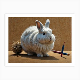 White Rabbit With Pencils Art Print