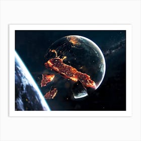 Planet explosion. Apocalypse in space #3 — space poster, space photo art, collage Art Print