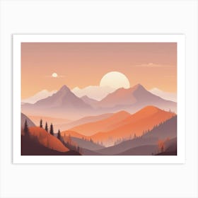 Misty mountains horizontal background in orange tone 69 Art Print