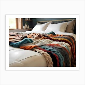 Bed With A Colorful Blanket Art Print