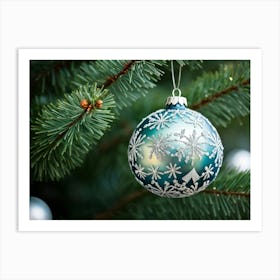 A Meticulously Detailed Geometrical Bauble Delicately Poised On The Thin Frost Dusted Branches Of (4) Art Print