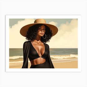 Illustration of an African American woman at the beach 60 Art Print