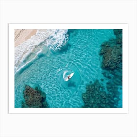 Aerial View Of A Surfer Catching A Turquoise Wave On The Coastline Surrounded By The Pristine Trans (3) Art Print