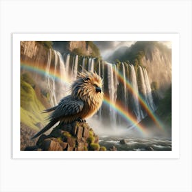 Lion-Bird at Waterfall Fantasy Art Print