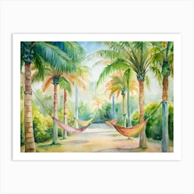 Hammocks In The Palm Trees Art Print