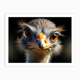 A Close Up Of An Ostrich With Big Eyes And A Black Background Art Print