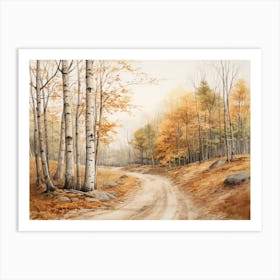 A Painting Of Country Road Through Woods In Autumn 63 Art Print
