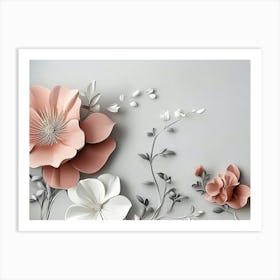 3d With Simple Floral Painting Light Gray 3 Art Print