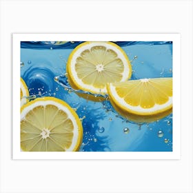 Lemon Slices Floating In Water With Bubbles Art Print