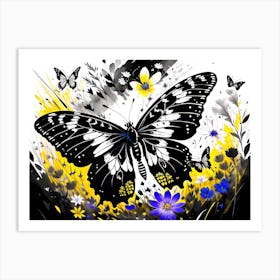 Butterfly And Flowers 1 Art Print