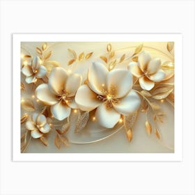 3d Flowers in Gold and Cream Colors 1 Art Print