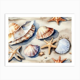 Seashells on the beach, watercolor painting 12 Art Print