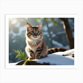 Cat And Snow Art Print