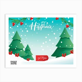 Christmas Theme Graphic Illustrating Joyful Spruce Trees Decked With Radiant Lights And Vibrant Red (1) Art Print