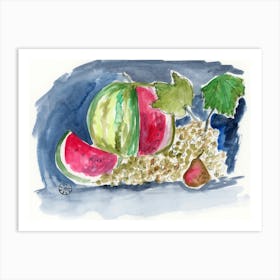 Still Life Watermelon - watercolor food kitchen Anton Maliar hand painted red green Art Print