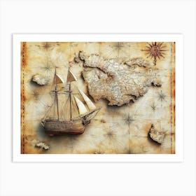 3d Old Ship of Piri Reis Map Art Print