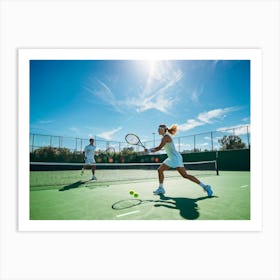 Tennis Match Showcasing An Active Lifestyle Bathed In The Golden Glow Of The Sun Action Packed Mome Art Print