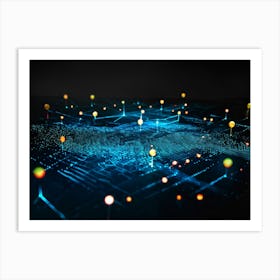 Abstract Digital Painting Featuring A Glowing Geometric Pattern Composed Of Dots And Lines On A Dark (1) Art Print