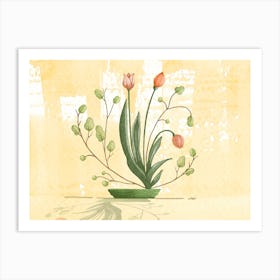 Tulips In Green Pot On Beige Art Print