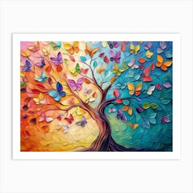 3d Elegant Colorful Tree With Vibrant Leaves Hanging Branches Art Print