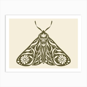 Folk Art Moth 03 - Woodland Green Art Print