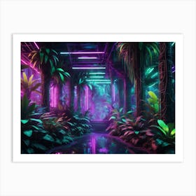 Futuristic neon cyberpunk jungle 6 Art Print