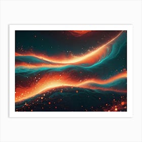 Abstract Waves Design With Glowing Orange Lines On A Dark Blue, Textured Background, A Swirling Motion Art Print