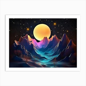 3d Modern Art With Night Landscape With Colorful Mountains 2 Art Print