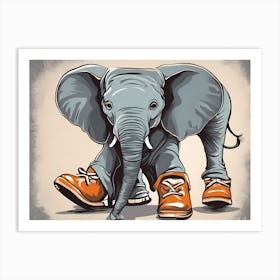 Playful Elephant In Shoes, Whimsical Animal Art, funny art, 1140 Art Print