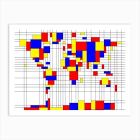 World map in Mondrian style Art Print