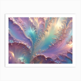 Abstract Image Of Swirling, Iridescent Waves In A Blend Of Pink, Blue, And Gold Hues Art Print