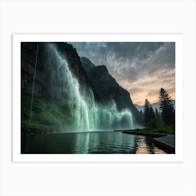 Waterfall At Sunset Art Print