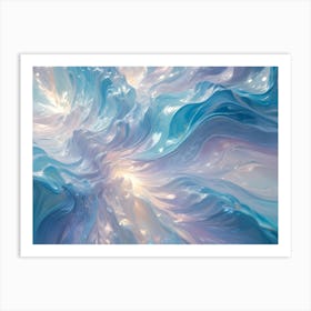 Abstract Background With Swirling, Flowing Lines In Shades Of Blue And White, Resembling A Liquid Or Fluid Substance Art Print