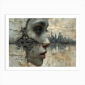 Temporal Resonances: A Conceptual Art Collection. Face Of The City Art Print