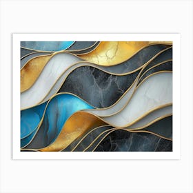 Abstract Gold And Blue Marble Wall Art Art Print