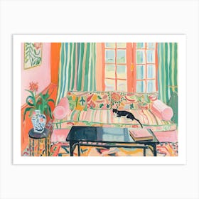 Cat Flower Sofa Matisse Style Landscape Art Print