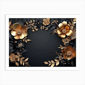 3D Gold Floral Frame Art Print