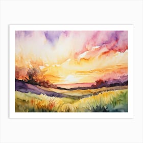 Abstract Watercolor Painting Capturing The Essence Of A Spring Sunrise In Nature Glowing With Brigh Art Print