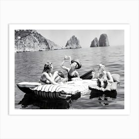 Women Eating Pasta On Lake Art Print