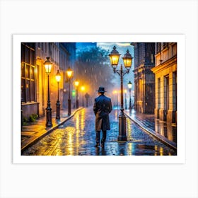 Depict A Hyperrealistic Urban Scene At Twilight W Art Print