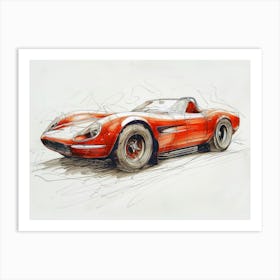 Drawing Of A Red Sports Car Art Print